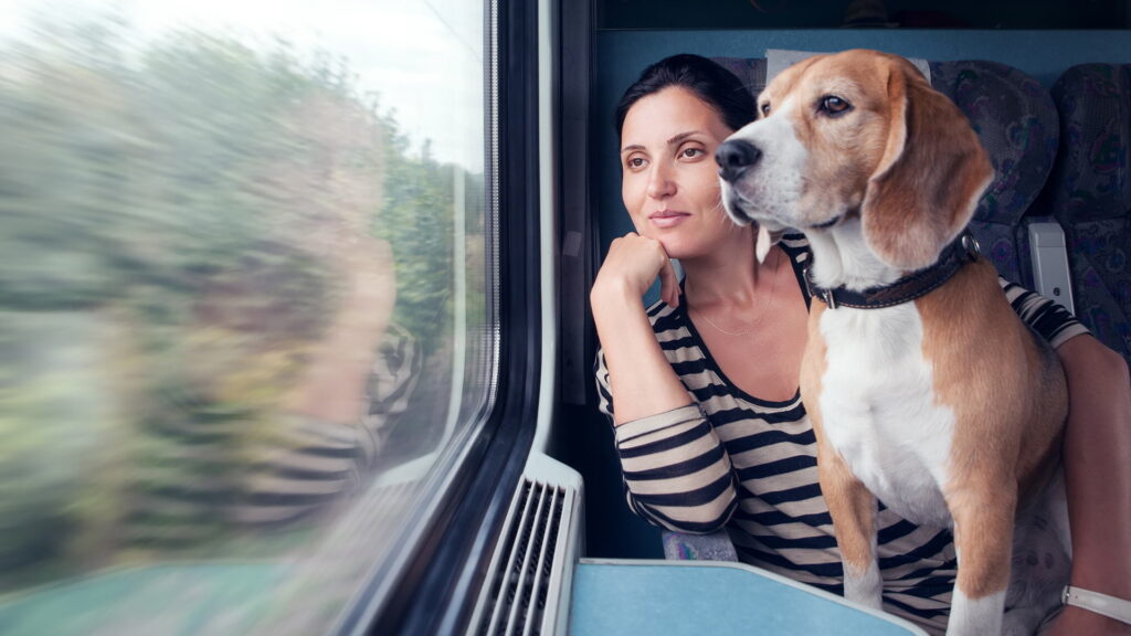 Donna e cane in viaggio